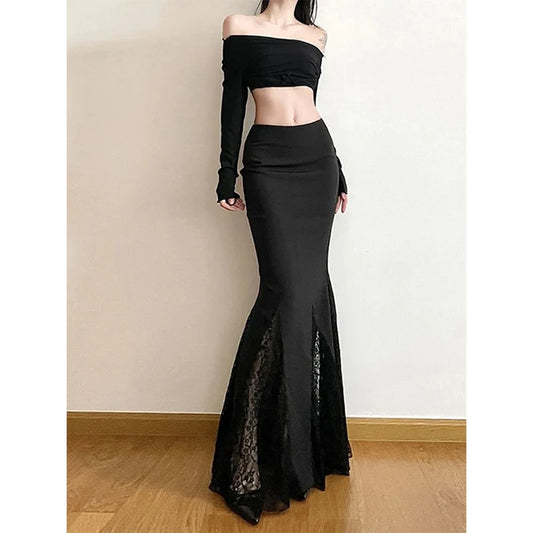 Black Lace Patchwork Mermaid Skirt
