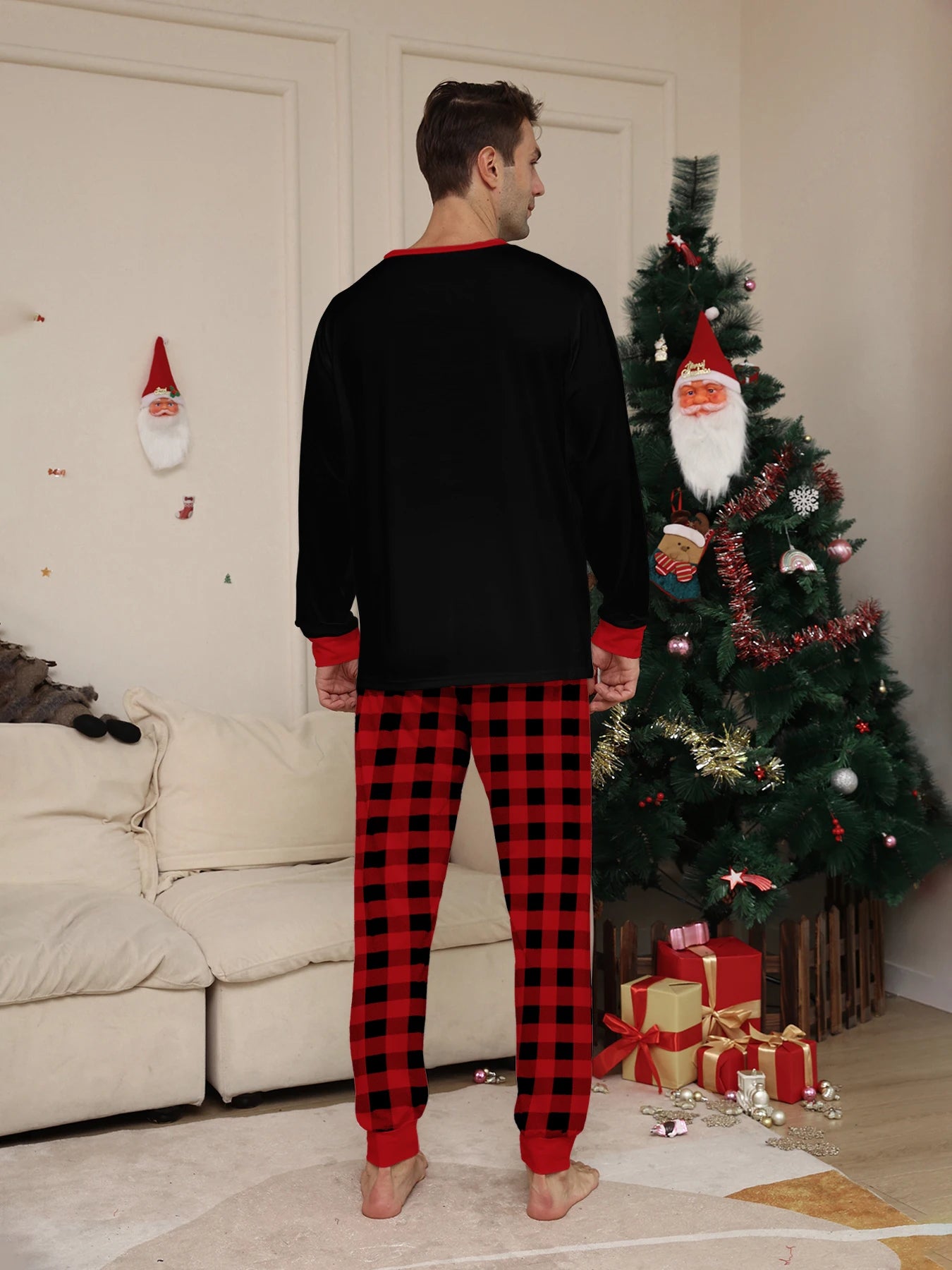 Black "Merry Christmas" Reindeer Print Pajama Set