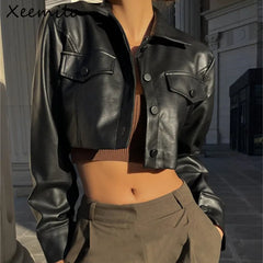 Faux Leather Cropped PU Jacket