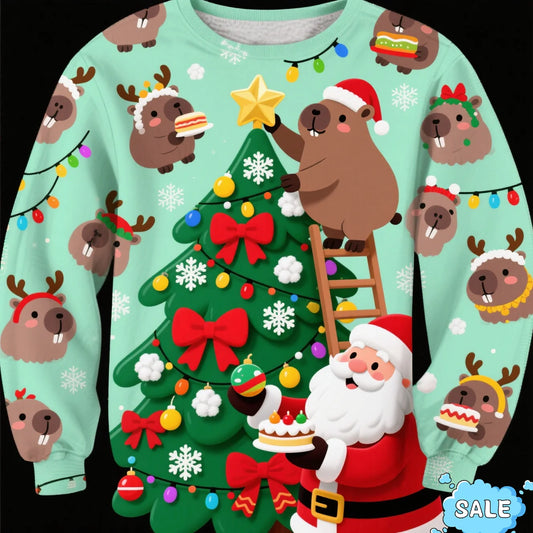 Cartoon Capybara Santa Christmas Sweater