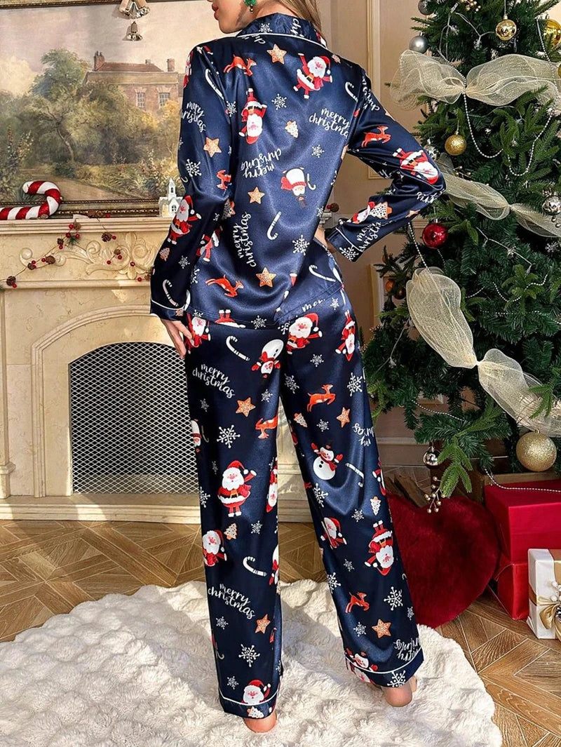 Snowman Print Satin Pajama Set