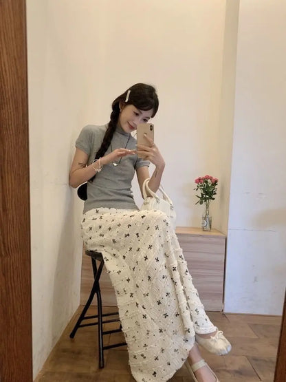 Floral Print Lace Crochet Mermaid Skirt