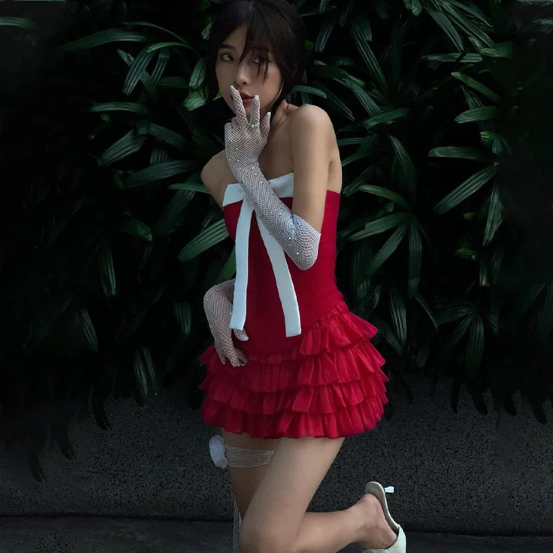 Bow Off Shoulder Ruffle Mini Dress