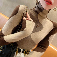 Patchwork Slim Turtleneck Sweater