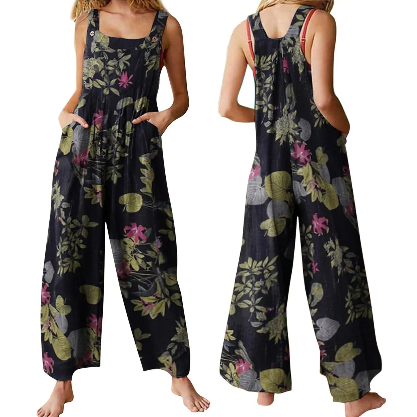 Floral Square Neck Cotton Jumpsuit