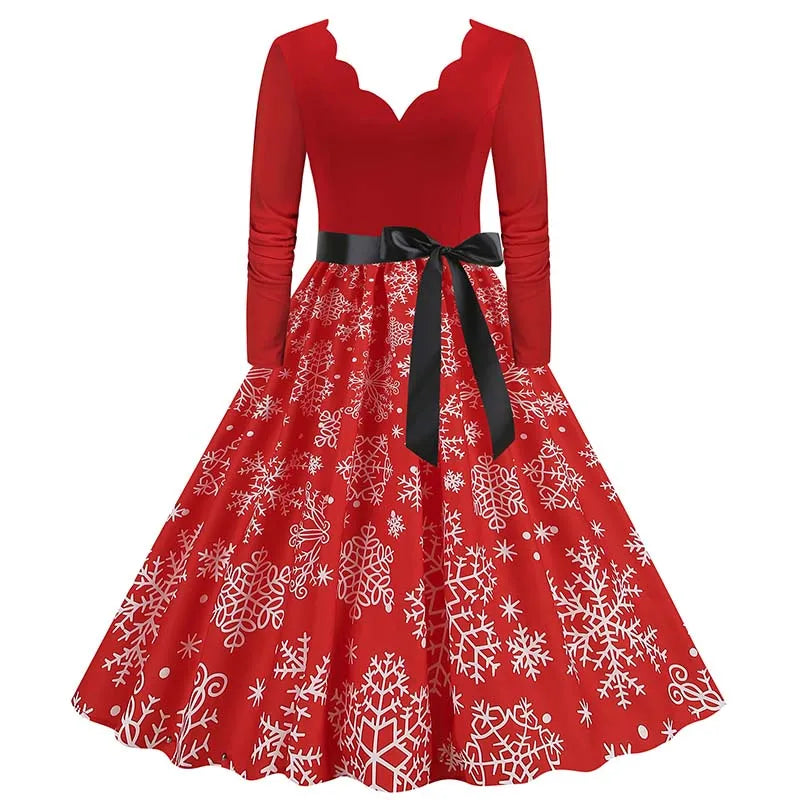 Vintage V-Neck Christmas Dress