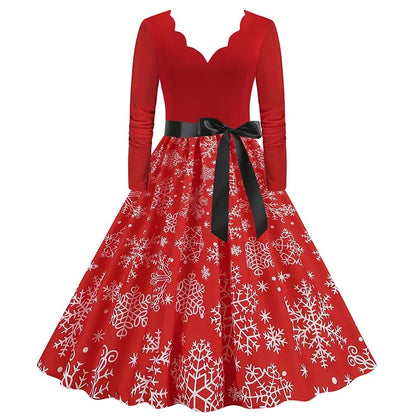 Vintage V-Neck Christmas Dress