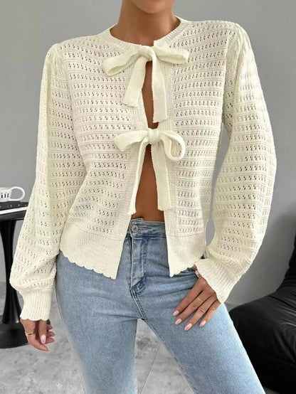 Tie Front Open Knit Cardigan