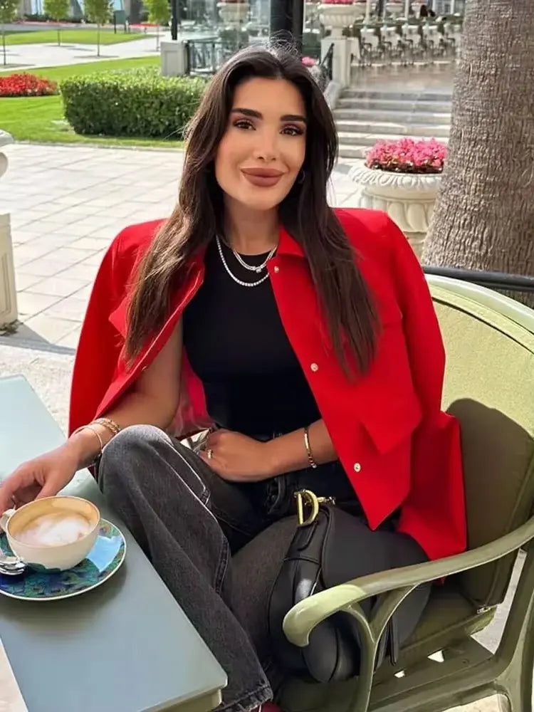 Cropped Blazer with Flaps