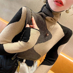 High Neck Color Block Knit Sweater