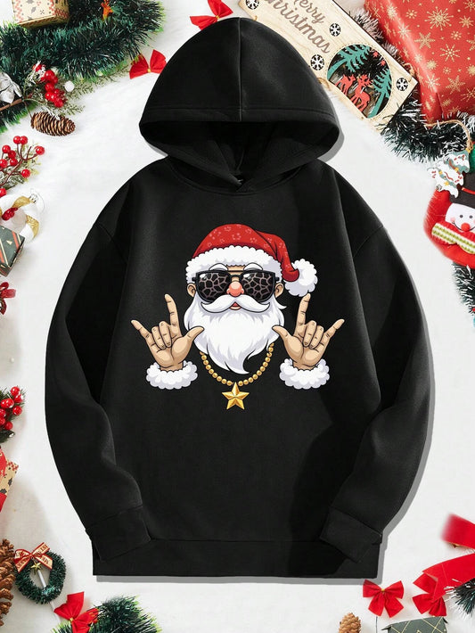 Santa Claus Print Streetwear Hoodie for Men
