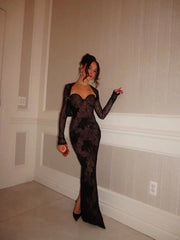 Lace Patchwork Strapless Maxi Dress