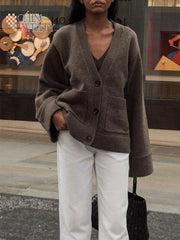 Cropped V-Neck Knit Cardigan