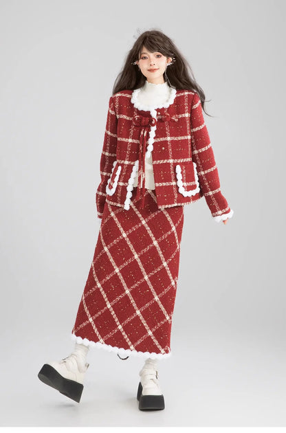 Women’s Red Plaid Christmas Two-Piece Set