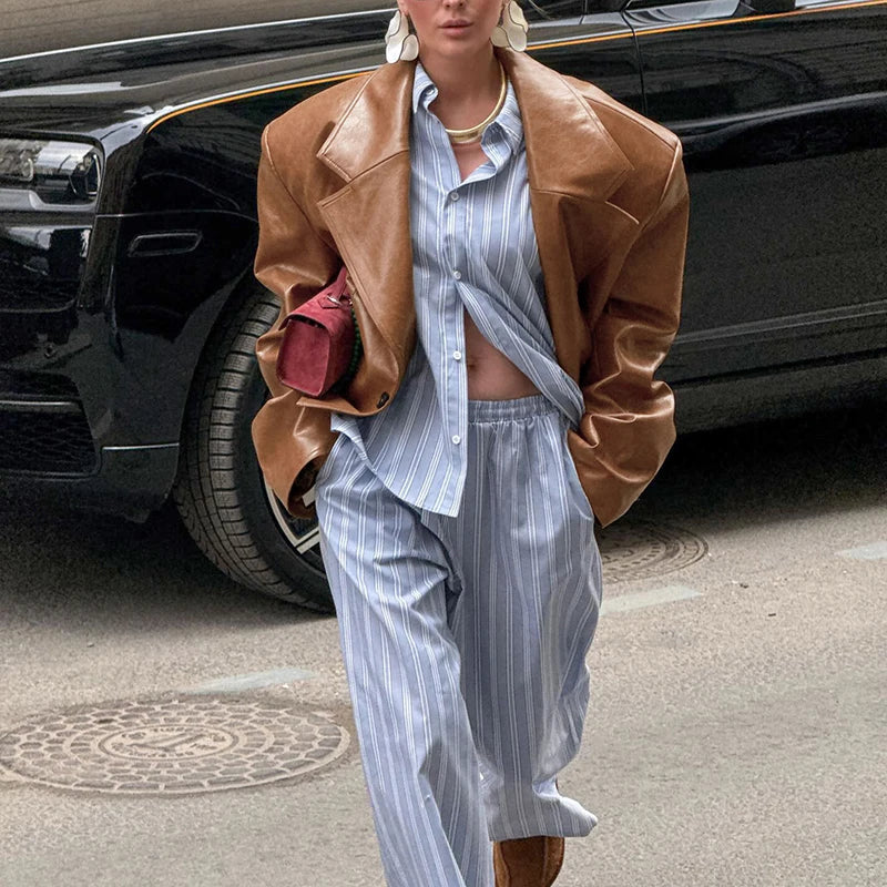 PU Leather Suit Collar Jacket