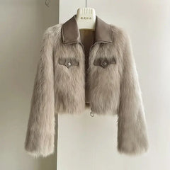 Faux Fur Polo Collar Coat