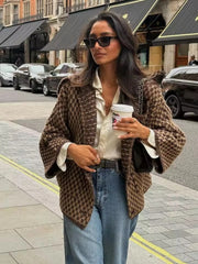 Brown Lapel Knit Cardigan