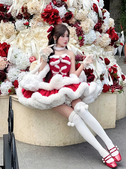 Red White Lolita Christmas Party Dress