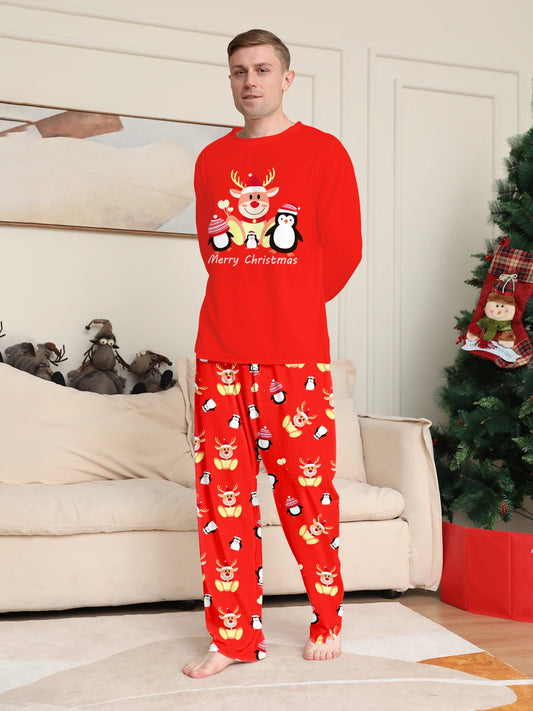 Reindeer & Penguin Print Pajama Set
