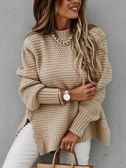 Loose Split High Neck Knit Sweater