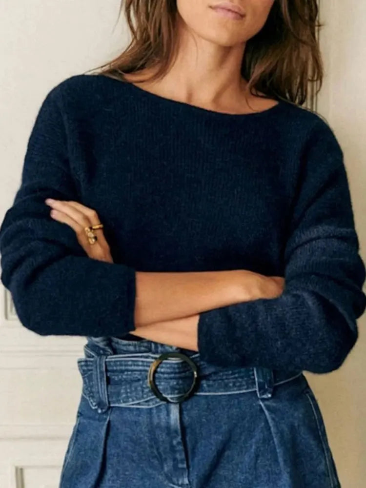 Round Neck Solid Knit Cardigan