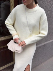 Solid Round Neck Knit Sweater