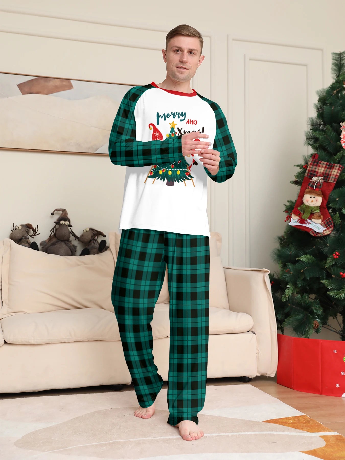 Gnome & Christmas Tree Print Pajama Set