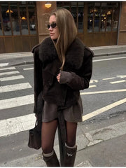 Suede Lace-up Lapel Jacket