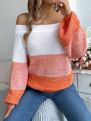 Contrasting Striped Off-Shoulder Sweater