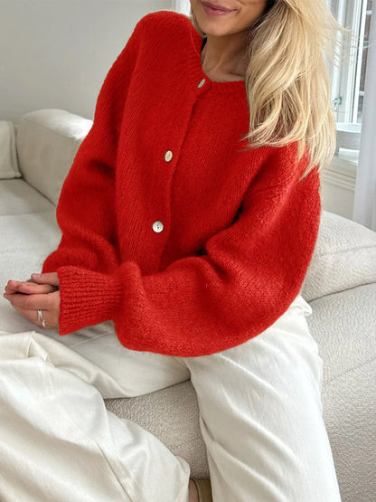 Fuzzy Knit Button-Down Cardigan