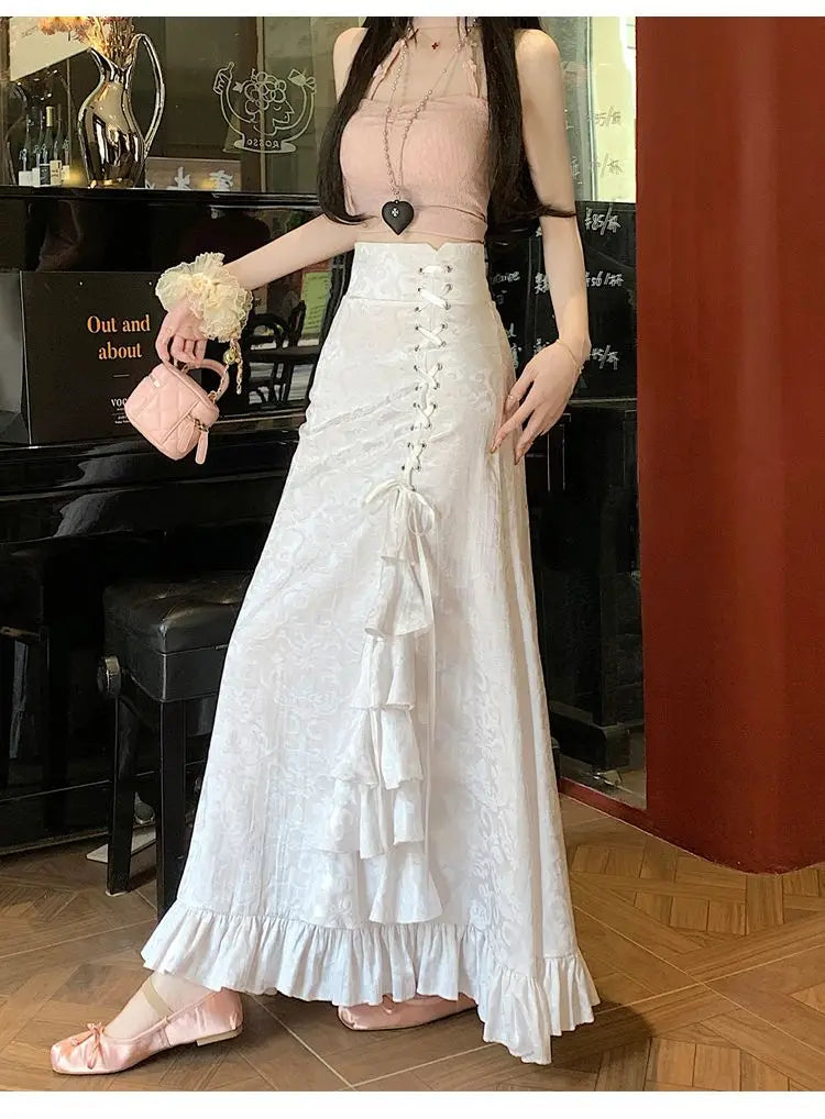 Tie Waist Gothic Print Skirt