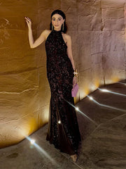 Sheer Mesh Sequin Maxi Dress