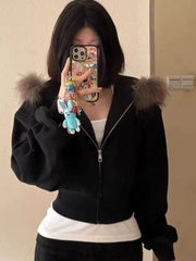 Long Sleeve Hooded Faux Fur Coat