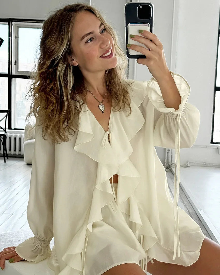 Ruffle Top Shorts Set