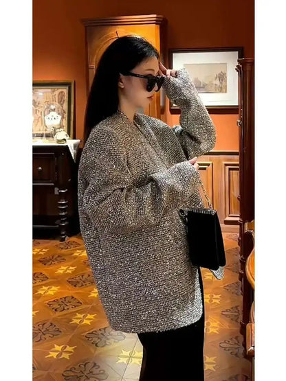 Silver Sequined Tweed Blazer