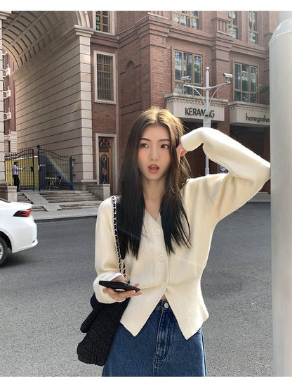 V-Neck Solid Knit Cardigan