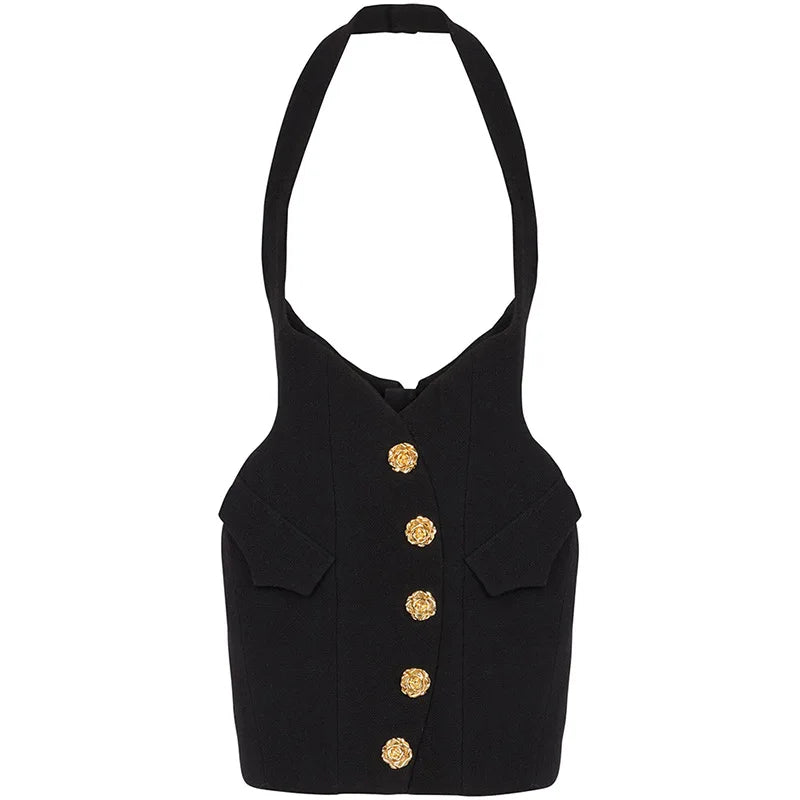 Slim Black Blazer With Rose Button