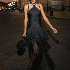 Hollow Halter Tassel Mini Dress