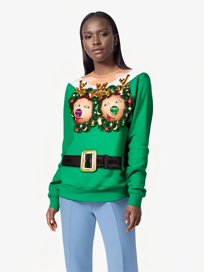 3D Reindeer Print Christmas Sweatshirt