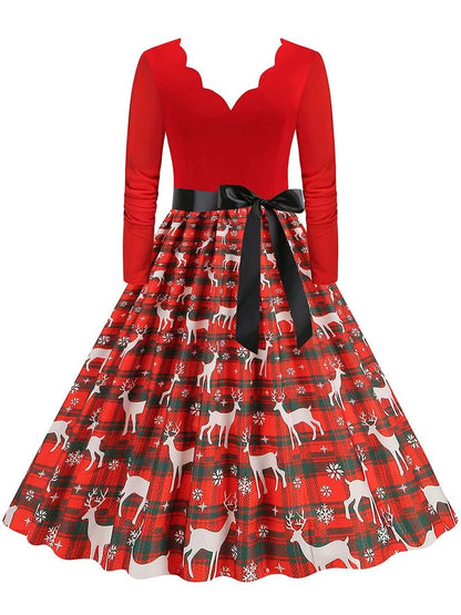 Vintage V-Neck Christmas Dress