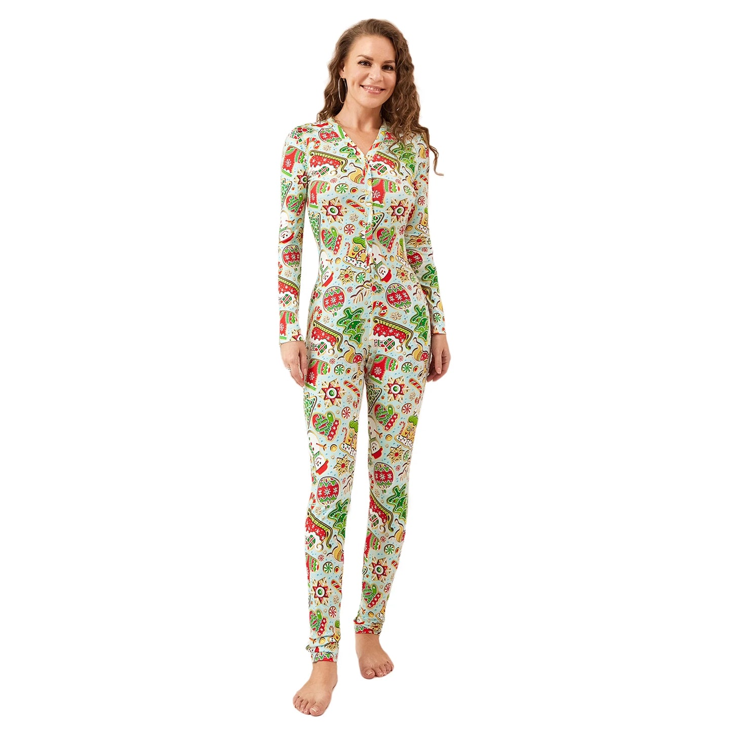 Christmas Print Long Sleeve Pajama Romper