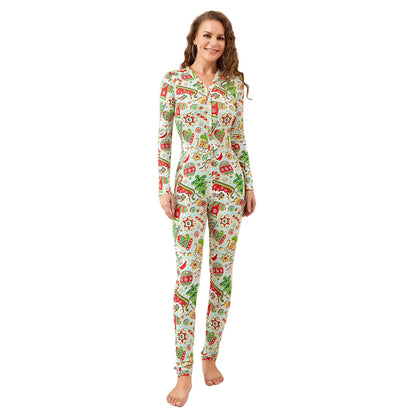 Christmas Print Long Sleeve Pajama Romper