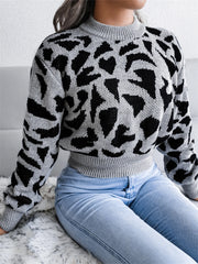 Leopard Print Round Neck Sweater