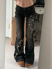 Low Rise Flared Embroidered Jeans