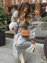 Furry Patchwork Woolen Overcoat