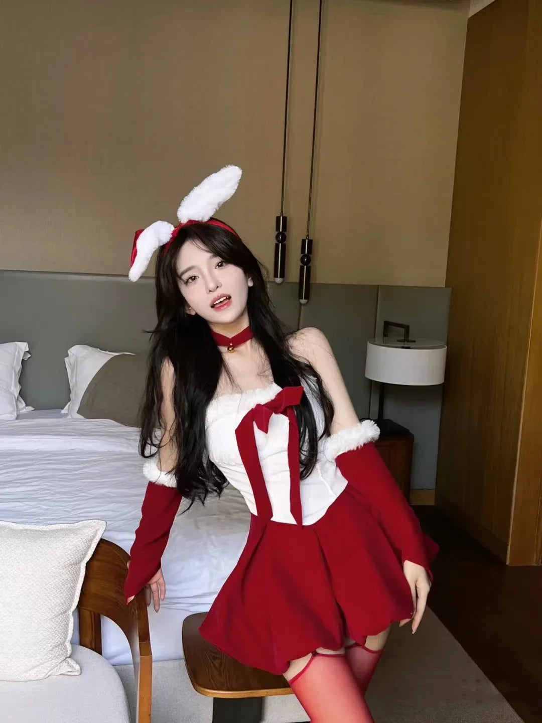 Velvet Red Bunny Christmas Dress