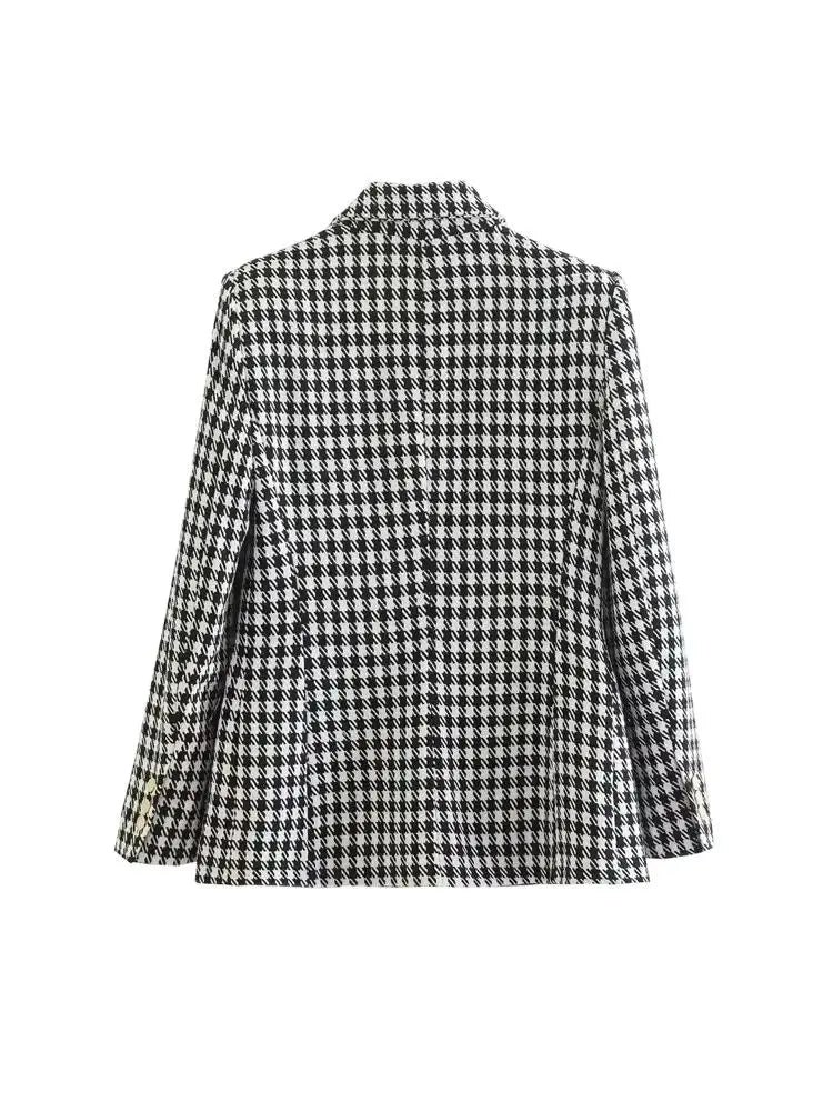 Double Breasted Houndstooth Blazer