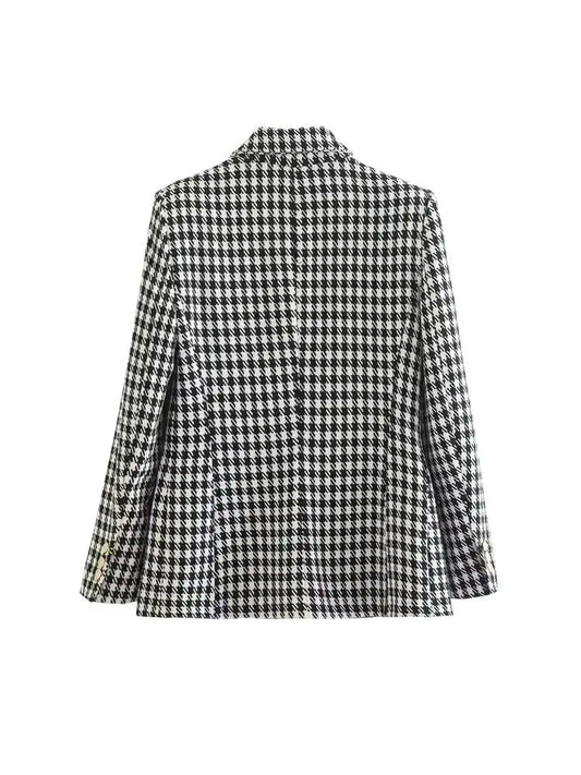Double Breasted Houndstooth Blazer