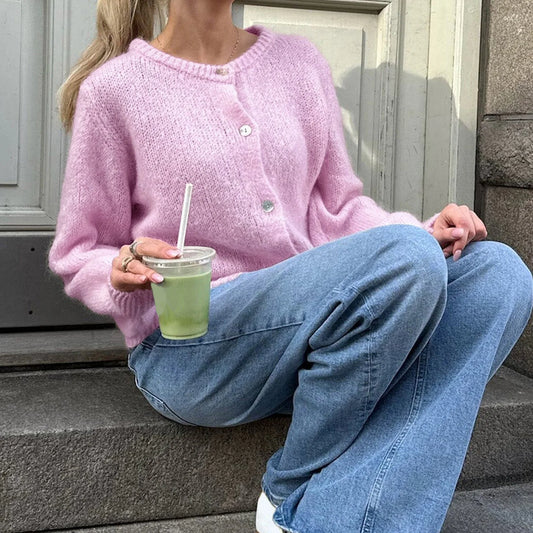 Single-Breasted Long Sleeve Knit Sweater
