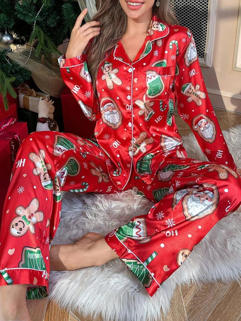 Snowman Print Satin Pajama Set